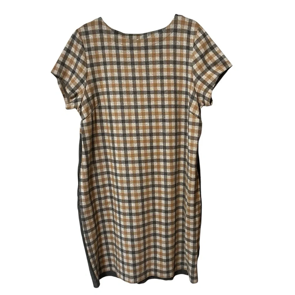 J. Jill Plaid Short Sleeve Dress Pockets Modest Office Camel Multi Size XL - Picture 3 of 9